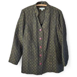 Coldwater Creek Womens Large Textured Green & Black Button-Down Jacket